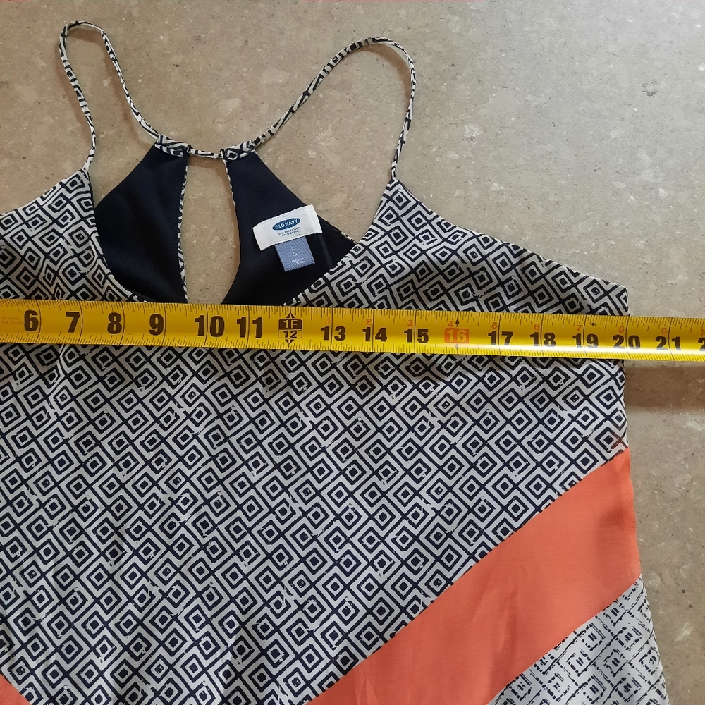 Old Navy Maxi Dress Womens Size Large V Neck Orange Yellow Geometic - Picture 9 of 16